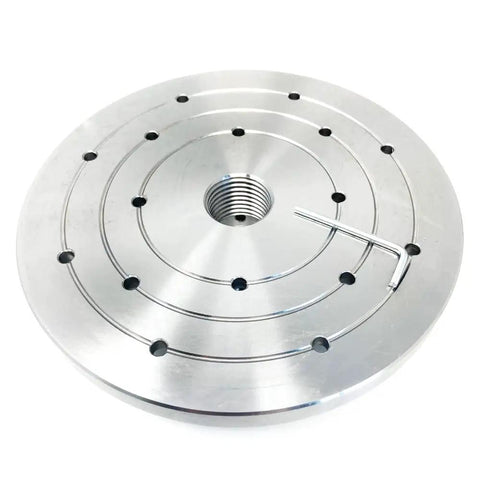 Heavy 1/2 Inch Thick Steel Wood Lathe Face Plate With 8 Inch Diameter, 1-1/4 Inch RH 8 TPI Threaded, Set Screws Lock On Spindle For Reverse Turning