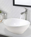 White Vessel Sink And Brushed Nickel Faucet Combo For Above-Counter Bathroom Vanity, 16x13 Inch Oval Sink With Matching Pop-Up Drain