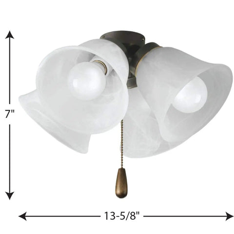4 Light Universal Ceiling Fan Light Kit For AirPro Fans, Traditional Rustic Style With Alabaster Glass Shades, Antique Bronze Finish