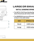 Illustration showing the sanding spindle sizing guide for turning a drill press into a power spindle sander with size dimensions.