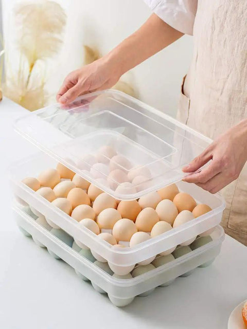 Double Pack Clear Egg Storage Trays For Fridge With 34 Egg Slots Each 68 Egg Capacity Stackable Deviled Egg Tray Organizer Refrigerator Countertop Storage Box Dispenser For Easy Egg Organization Space Saver