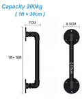 Heavy Duty Wrought Iron Stair Handrail For Indoor Outdoor Use providing solid support, 7cm mount gap, 200kg capacity, in classic black finish.