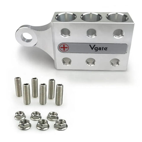 12 Way Post Terminal Distribution Block Bus Bar For 8 AWG To 4/0 XL Wire, Bolt Down Ends Or Threaded Studs, silver metal view
