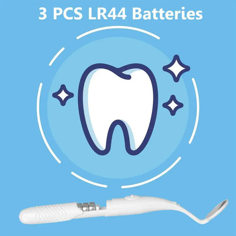 Dental Mirror With LED Light For Easy Teeth Inspection showing battery compartment and tooth icon
