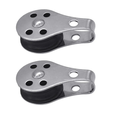 Two Pack 316 Stainless Steel Pulley Set With Nylon Wheels, Heavy Duty Cable Rope Roller for Clothesline, 45x26mm, front view
