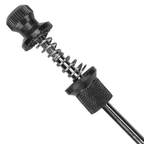 Close-up of Quick Release Bike Skewers With Anti Theft Five Socket Lock for road and mountain bikes in lightweight aluminum alloy.