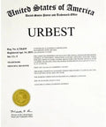 Patent certificate for URBEST trademark by the United States Patent and Trademark Office with seal and signature.