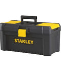 Essential 16 Inch Toolbox in Black and Yellow With Top Organizers, Handy Tool Tray And Side Access, Geometric Lock Latch, Pad Eye Lock