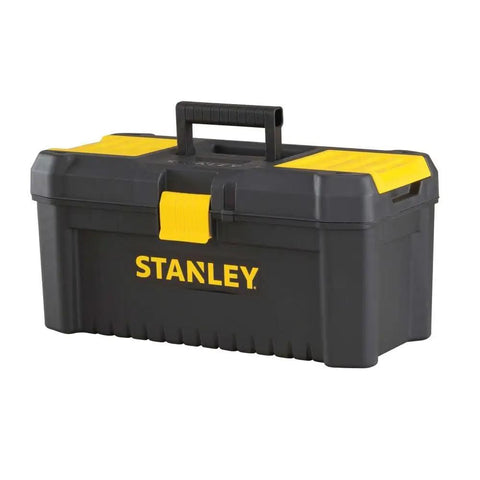 Essential 16 Inch Toolbox in Black and Yellow With Top Organizers, Handy Tool Tray And Side Access, Geometric Lock Latch, Pad Eye Lock