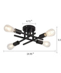 Semi Flush Mount 4 Light Ceiling Chandelier Matte Black With E26 Base, dimensions displayed with bulbs, modern farmhouse style