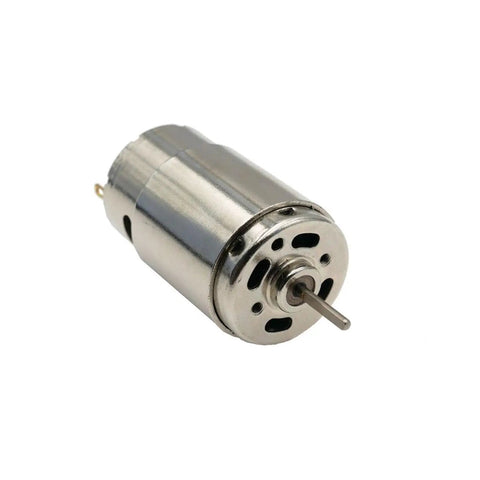 High Speed 390 Motor With 14 Tooth Metal Gears Upgrade for Off Road Model Cars, showcasing metal exterior and shaft end