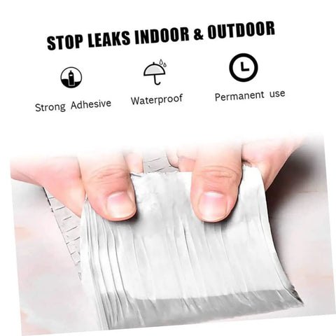 Person peeling Butyl Aluminum Foil Sealing Tape For Emergency Repairs And Leak Stops No Mess Weatherproof Patch For Window Cracks Metal Tile Pipes And More Easy DIY Sealant For Outdoor Use.