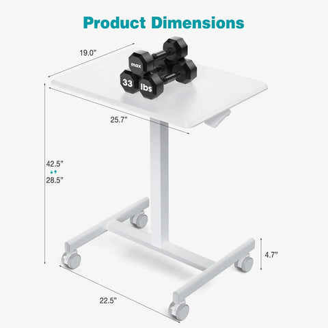 Small Standing Desk On Wheels With Adjustable Height Portable Laptop PC Table For Home Office Sit Stand Workstation 19 Inch Wide