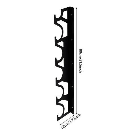 Straight Up Solid Metal Wall Mount Vinyl Holder Rack Stores Six Rolls With Adjustable Brackets, vertical black design.
