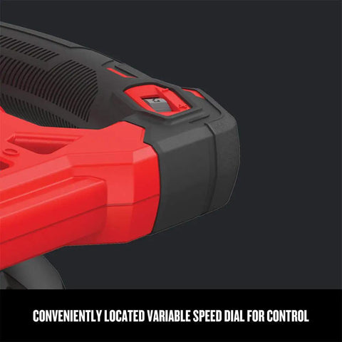 Close-up of the 10 Inch Corded Polisher with 2800 OPM for a swirl free finish, variable speed dial, contoured overmolded grip.