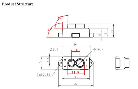 Technical diagram of TFmini-S Lidar Sensor 0.1-12m TOF Laser Range Finder Module With UART and I2C Interfaces dimensions and structure.