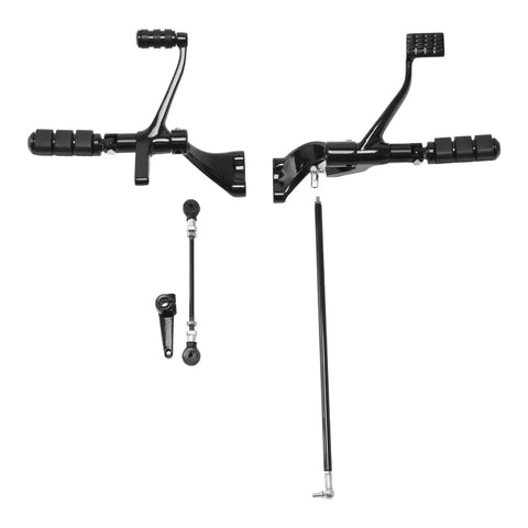 Forward Control Peg Levers And Linkages Kit For Harley Sportster 04-13 full brake and shifter setup with black pegs and linkage