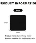 Four Pack Rug Grippers For Hardwood Floors That Keep Rugs Staying Put, shown as black square PU double-sided tape, 3.93in size.