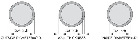Diagram showing outside, wall thickness, and inside diameter measurements of white silicone tubing.