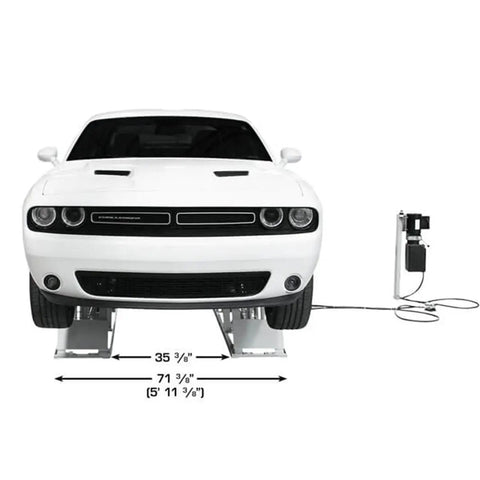 Premium Low Rise Scissors Lift Badass Garage Rig 6000 Pound Capacity Smooth Lifting Open Center Design Drive On Ramps Non Slip Pads Air Powered Single Point Release 110 Volt