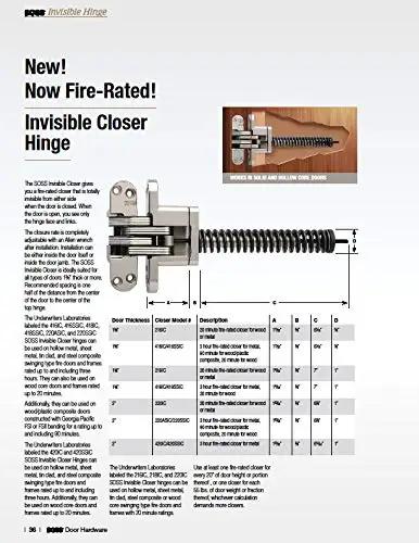 Pro Grade Twenty Minute Fire Rated Invisible Door Closer With Zero Hassle Slick Adjustment And Ultra Quiet Operation Fully Recessed Design features a detailed schematic of the invisible closer hinge.