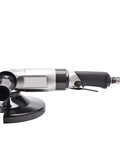 Heavy Duty Pneumatic Angle Grinder Built For Super Tough Grinding And Polishing Projects On Steel Or Aluminum side view with black handle