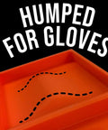 Close-up of an orange Glove Friendly Utility Rack Tray With Raised Center For Small Parts Heavy Duty Polymer Bucket Organizer For Lineman Buckets Easy One Hand Grabbing Of Nuts Bolts And Connectors On Elevated Jobs