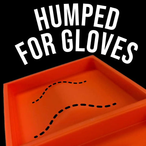 Close-up of an orange Glove Friendly Utility Rack Tray With Raised Center For Small Parts Heavy Duty Polymer Bucket Organizer For Lineman Buckets Easy One Hand Grabbing Of Nuts Bolts And Connectors On Elevated Jobs