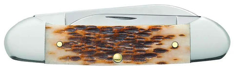 Crisp Chrome Vanadium Steel Pocket Knife With Amber Jigged Bone Handles, Spear And Pen Blades, 3 5/8 Inch Closed Length, Stateside Everyday Carry For Weekend Fixes And Trail Side Tasks.