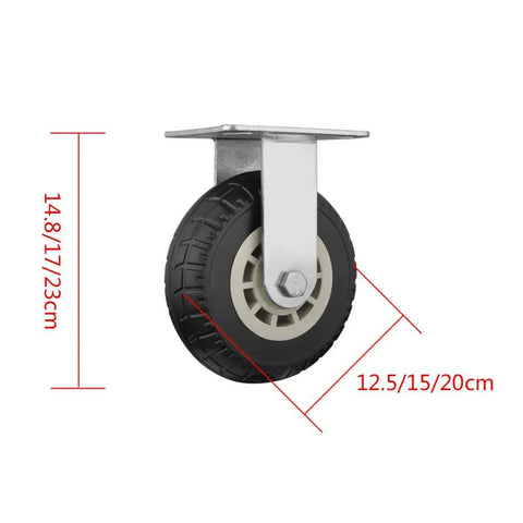 Heavy Duty 8 Inch Caster Wheels With Locking Brake And Silent Rubber Tread For Moving Furniture And Tools, showing size dimensions.