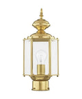 Outdoor Post Lantern 2117-02 With Clear Beveled Glass Shades In Polished Brass Old School Traditional Solid Brass Exterior Fixture