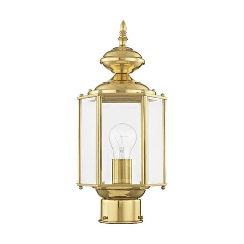 Outdoor Post Lantern 2117-02 With Clear Beveled Glass Shades In Polished Brass Old School Traditional Solid Brass Exterior Fixture