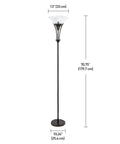 71 Inch Dark Bronze Floor Lamp With Alabaster Glass Shade, Rustic Modern Style, full view with measurements shown.
