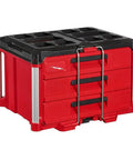 Red Three Drawer Tool Box With Locking Security Bar For Secure Closure Metal Ball Bearing Drawer Slides Heavy Duty Build