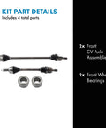 Front CV Axle And Wheel Bearing Kit Four Piece Set With Two CV Axles And Two Front Bearings For 2011 To 2013 Kia Forte Plug And Play Ready