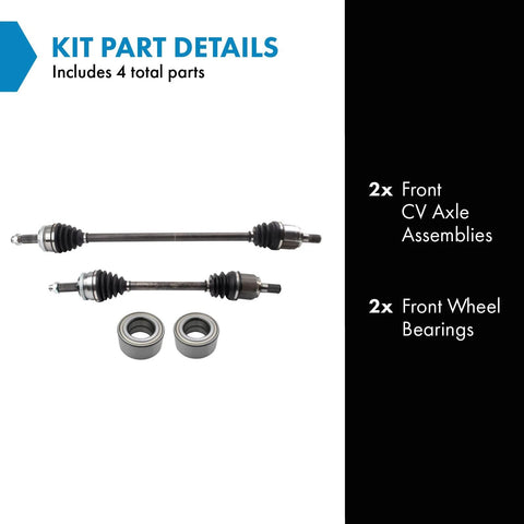 Front CV Axle And Wheel Bearing Kit Four Piece Set With Two CV Axles And Two Front Bearings For 2011 To 2013 Kia Forte Plug And Play Ready