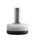 Close-up of a 10 Piece Height Adjustable Leveling Chair Leg Feet With Screw In Base Floor Protectors, durable plastic and metal construction.