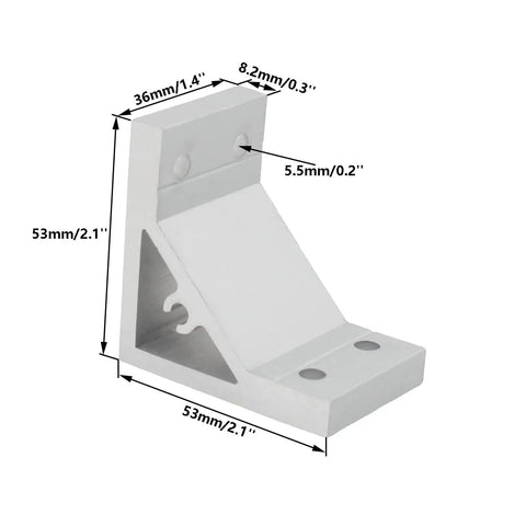 Heavy Duty Aluminum Corner Bracket Set For 2040 Extrusion Profiles 90 Degree Inside Fasteners with dimensions shown