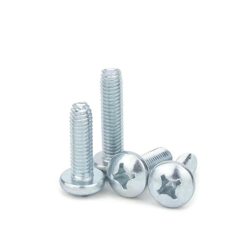 Top Shelf Galvanized Steel Phillips Cross Pan Thread Forming Machine Screws M6 X 16mm in silver with pan heads and thread.