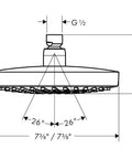 Technical diagram of 7 Inch Showerhead With Rain And IntenseRain Sprays, Low Flow Water Saving, QuickClean, White Chrome Finish, EcoRight 1.8 GPM