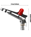 1.5 Inch Farm Sprinkler Spray Gun 360 Degree Rotary For Big Area Watering Farms Orchards Tea Gardens Forestry Pack Of 2 Adjustable 25 To 360 Degree Coverage With Heavy Duty Zinc Alloy Build, side view with dimensions