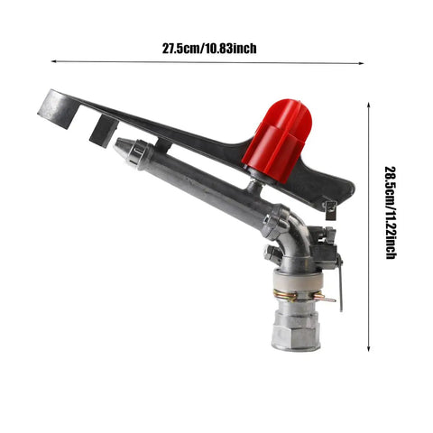 1.5 Inch Farm Sprinkler Spray Gun 360 Degree Rotary For Big Area Watering Farms Orchards Tea Gardens Forestry Pack Of 2 Adjustable 25 To 360 Degree Coverage With Heavy Duty Zinc Alloy Build, side view with dimensions