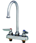 Pro Grade Deck Mounted Workboard Faucet With 6 Inch Swivel Gooseneck Chrome Finish 2.2 GPM Aerator Lever Handles 4 Inch Centers 1/2 Inch NPT Inlets Industrial Kitchen Sink Faucet