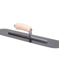 Pool Trowel With 20 Inch Blue Steel Blade Flexible For Radius Finishes Wood Handle Short Aluminum Alloy Mounting With 12 Rivets