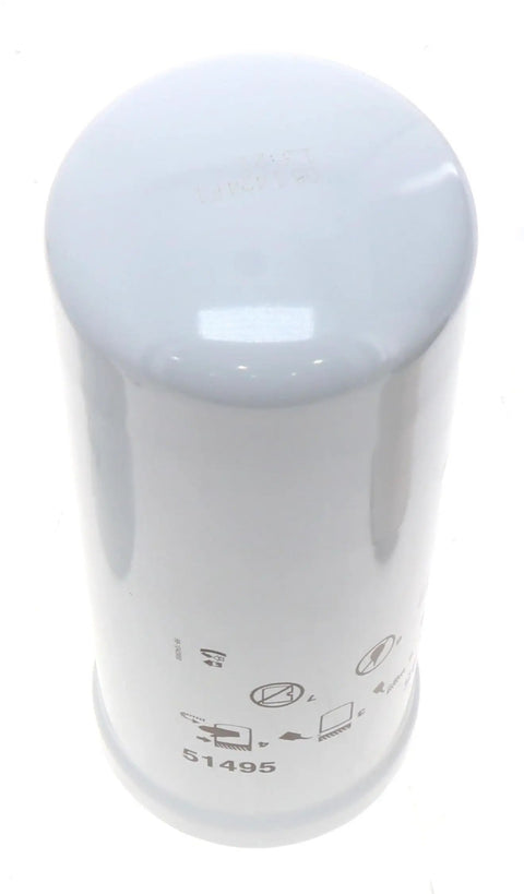 51495 Heavy Duty Spin-On Hydraulic Filter For Industrial Hydraulics, shown from top angle, white durable material
