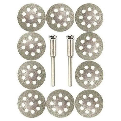 Diamond Cutting Wheel Set For Rotary Tools With 10 Diamond Cutting Wheels, 1 Cylinder Diamond Bit, And 2 Mandrels 1/8 Inch Shank