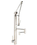 Contemporary Gantry Pulldown Kitchen Faucet With 12 Inch Articulated Spout In Antique Pewter Finish single lever sink tap close-up view.