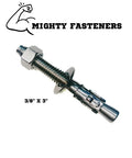 Wedge Anchors Heavy Duty 304 Stainless Steel Expansion Bolts For Concrete And Masonry Corrosion Resistant Durable Construction Three Eighths Inch By Three Inch Size Five Pack Ideal For Structural Mounts And Heavy Equipment Secure Anchoring.