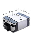 Front view of SKS Short Ball Slider 1pc Linear Guide Block R166231420 with dimensions displayed, for CNC and automation use.