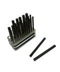 Rocking This Ultimate 28 Piece Steel Transfer Punch Set For Machining Pros That Hits Every Size From 3/32 To 1/2 Inch Plus The Rare 17/32 Fitment, Crafted From Heat Treated Tooling Steel To Nail Precise Layout Work In Any Heavy Duty Shop Without Breaking. 28-piece black oxide steel transfer punch set on holder, with two loose punches